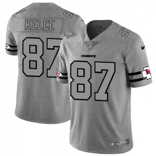 Men's Kansas City Chiefs #87 Travis Kelce 2019 Gray Gridiron Team Logo Limited Stitched NFL Jersey