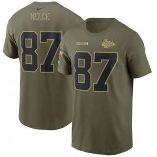 Men's Kansas City Chiefs #87 Travis Kelce 2021 Olive Salute To Service Legend Performance T-Shirt