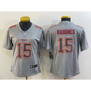 Women's Kansas City Chiefs #15 Patrick Mahomes Grey Atmosphere Fashion Stitched Jersey(Run Small)