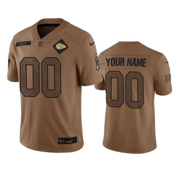 Men's Kansas City Chiefs Active Player Custom 2023 Brown Salute To Service Limited Stitched Jersey