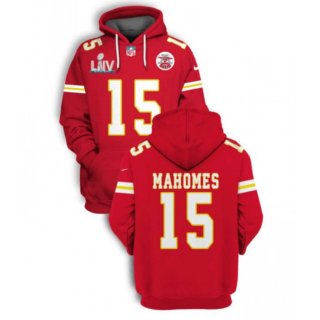 Men's Kansas City Chiefs #15 Patrick Mahomes Red 2021 Super Bowl LIV Pullover Hoodie