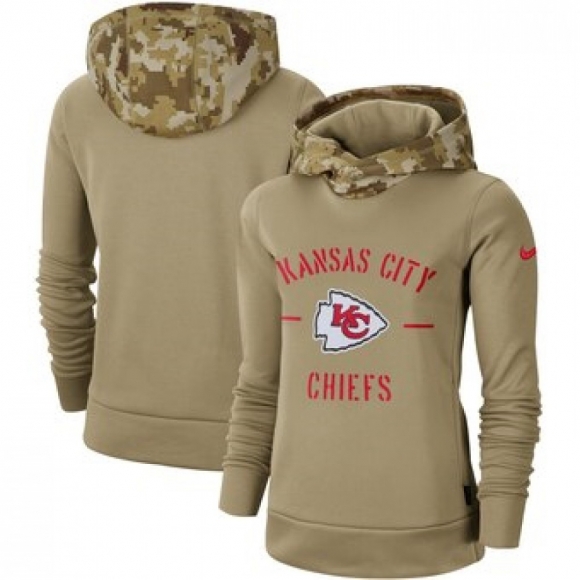 Women's Kansas City Chiefs Khaki 2019 Salute to Service Therma Pullover Hoodie(Run Small)