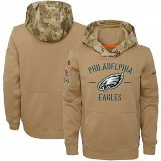 Men's Philadelphia Eagles Tan 2019 Salute to Service Sideline Therma Pullover Hoodie