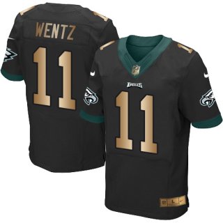 Nike Eagles #11 Carson Wentz Black Alternate Men's Stitched NFL New Elite Gold Jersey