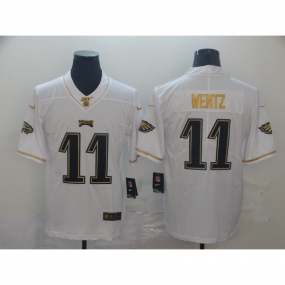 Men's Philadelphia Eagles #11 Carson Wentz White 2019 100th Season Golden Edition Limited Stitched NFL Jersey