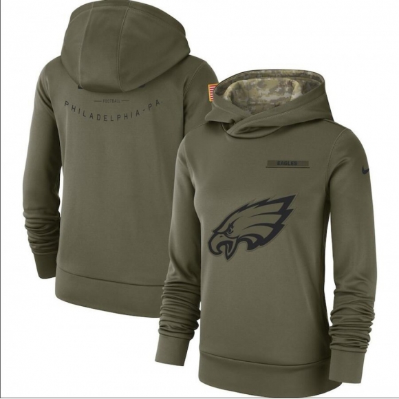 Women's Philadelphia Eagles Olive Salute to Service Team Logo Performance Pullover NFL Hoodie