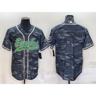 Men's Philadelphia Eagles Blank Grey Camo With Patch Cool Base Stitched Baseball Jersey