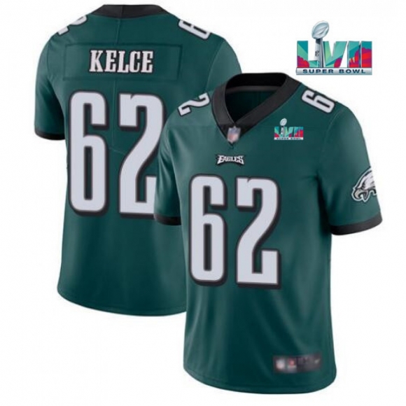 Youth Philadelphia Eagles #62 Jason Kelce Green Super Bowl LVII Patch Vapor Untouchable Limited Stitched Football Jersey