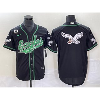 Men's Philadelphia Eagles Black Team Big Logo With 3-star C Patch Cool Base Stitched Baseball Jersey