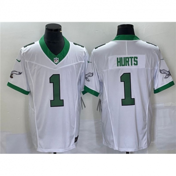 Men's Philadelphia Eagles #1 Jalen Hurts White 2023 F.U.S.E. Vapor Untouchable Stitched Football Jersey