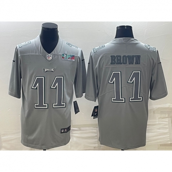 Men's Philadelphia Eagles #11 A.J. Brown Gray Super Bowl LVII Patch Atmosphere Fashion Stitched Jersey