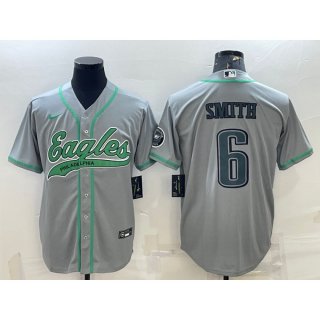 Men's Philadelphia Eagles #6 DeVonta Smith Gray With Patch Cool Base Stitched Baseball Jersey