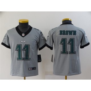 Youth Philadelphia Eagles #11 A. J. Brown Grey Inverted Legend Stitched Football Jersey