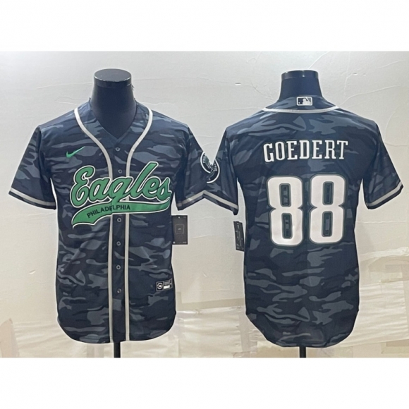 Men's Philadelphia Eagles #88 Dallas Goedert Grey Camo With Patch Cool Base Stitched Baseball Jersey