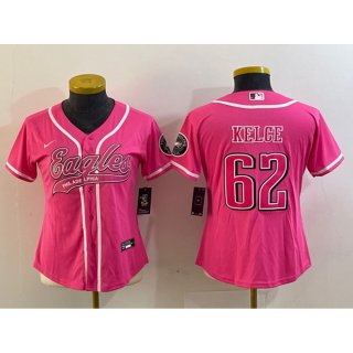 Youth Philadelphia Eagles #62 Jason Kelce Pink Cool Base Stitched Baseball Jersey