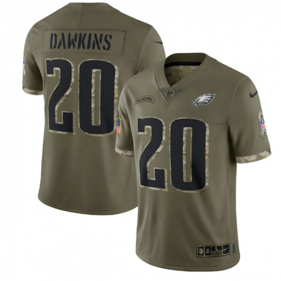 Men's Philadelphia Eagles #20 Brian Dawkins Olive 2022 Salute To Service Limited Stitched Jersey