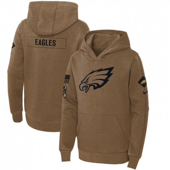 Youth Philadelphia Eagles 2023 Brown Salute to Service Pullover Hoodie