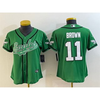 Youth Philadelphia Eagles #11 A. J. Brown Green Cool Base Stitched Baseball Jersey