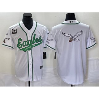 Men's Philadelphia Eagles White Team Big Logo With 3-star C Patch Cool Base Stitched Baseball Jersey