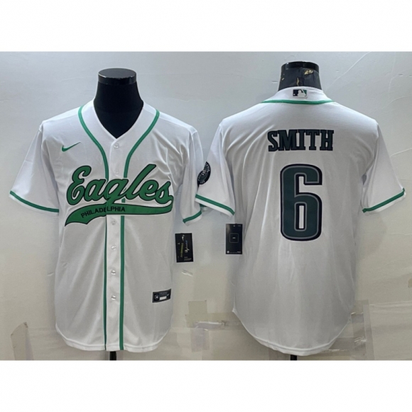 Men's Philadelphia Eagles #6 DeVonta Smith White With Patch Cool Base Stitched Baseball Jersey