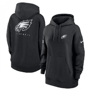 Women's Philadelphia Eagles Black Sideline Club Fleece Pullover Hoodie(Run Small)