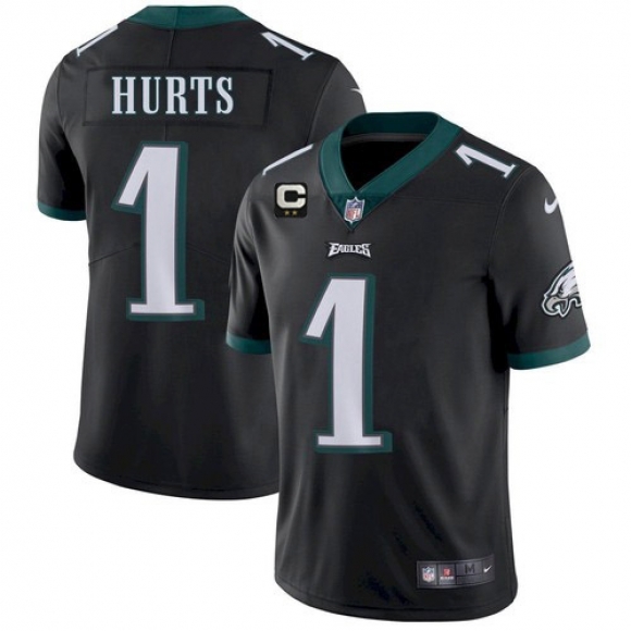 Men's Philadelphia Eagles #1 Jalen Hurts 2022 Black With 2-star C Patch Vapor Untouchable Limited Stitched Jersey