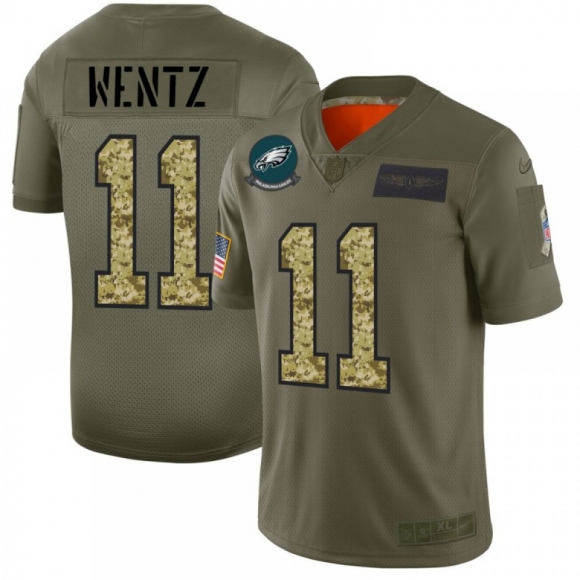 Men's Philadelphia Eagles #11 Carson Wentz 2019 Olive/Camo Salute To Service Limited Stitched NFL Jersey