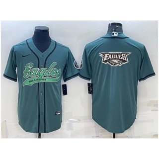 Men's Philadelphia Eagles Green Team Big Logo With Patch Cool Base Stitched Baseball Jersey