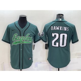 Men's Philadelphia Eagles #20 Brian Dawkins Green With Patch Cool Base Stitched Baseball Jersey