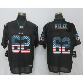 Men's Philadelphia Eagles #62 Jason Kelce Black USA Flag Elite Stitched NFL Jersey