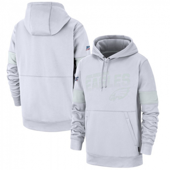 Men's Philadelphia Eagles White 2019 100th Season Sideline Platinum Therma Pullover Hoodie