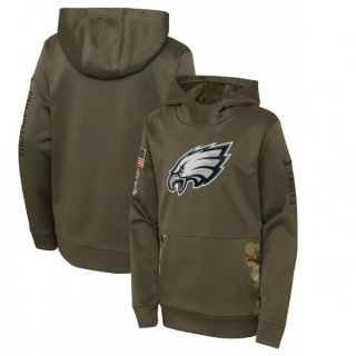 Youth Philadelphia Eagles 2022 Olive Salute to Service Therma Performance Pullover Hoodie