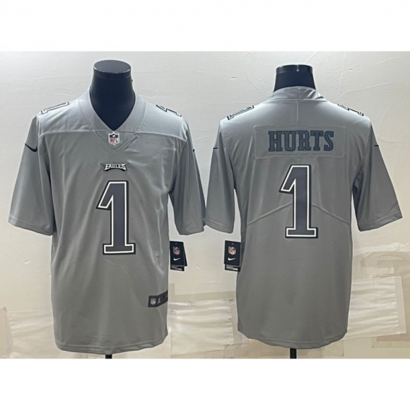 Men's Philadelphia Eagles #1 Jalen Hurts Gray Atmosphere Fashion Stitched Jersey