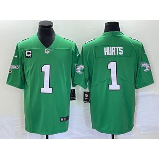 Men's Philadelphia Eagles #1 Jalen Hurts Green Vapor Limited With 3-star C Patch Stitched Football Jersey