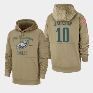 Men's Philadelphia Eagles #10 DeSean Jackson Tan 2019 Salute to Service Sideline Therma Pullover Hoodie