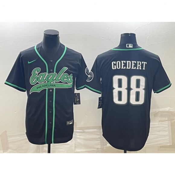 Men's Philadelphia Eagles #88 Dallas Goedert Black With Patch Cool Base Stitched Baseball Jersey