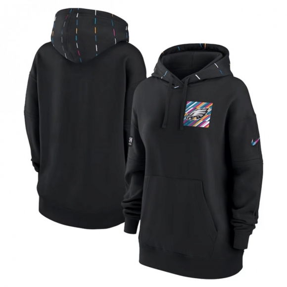 Women's Philadelphia Eagles Black 2023 Crucial Catch Club Pullover Hoodie(Run Small)