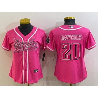 Women's Philadelphia Eagles #20 Brian Dawkins Pink With Patch Cool Base Stitched Baseball Jersey(Run Small)