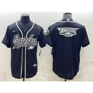 Men's Philadelphia Eagles Black Reflective Team Big Logo With Patch Cool Base Stitched Baseball Jersey