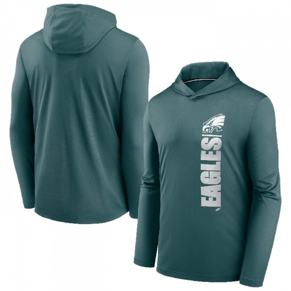 Men's Philadelphia Eagles Green Fan Gear Team Stack Hoodie Performance Long Sleeve T-Shirt