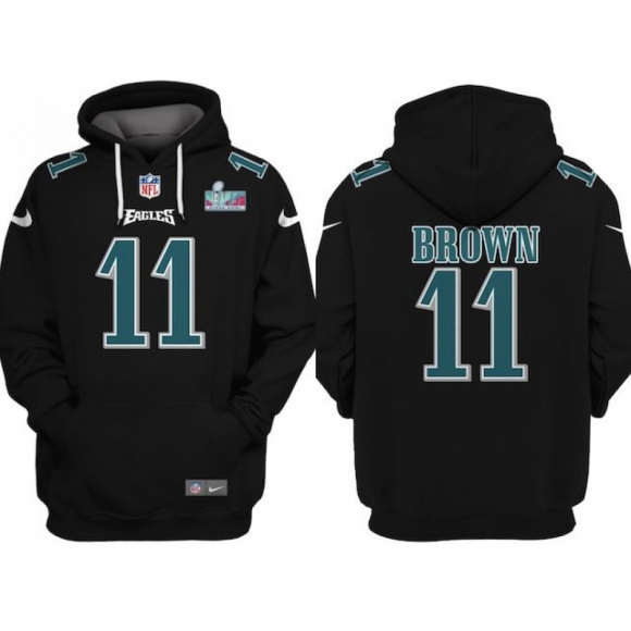 Men's Philadelphia Eagles #11 A.J. Brown Black Super Bowl LVII Patch Pullover Hoodie