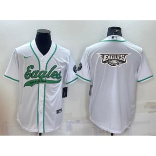 Men's Philadelphia Eagles White Team Big Logo With Patch Cool Base Stitched Baseball Jersey