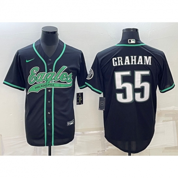 Men's Philadelphia Eagles #55 Brandon Graham Black With Patch Cool Base Stitched Baseball Jersey