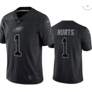 Men's Philadelphia Eagles #1 Jalen Hurts Black Reflective Limited Stitched Jersey