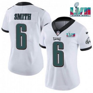 Women's Philadelphia Eagles #6 DeVonta Smith White Super Bolw LVII Patch Vapor Untouchable Limited Stitched Football Jersey(Run Small)