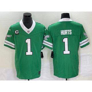 Men's Philadelphia Eagles #1 Jalen Hurts Green 2023 F.U.S.E. Vapor Untouchable With 3-starC Patch Stitched Football Jersey