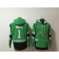 Men's Philadelphia Eagles #1 Jalen Hurts Green Ageless Must-Have Lace-Up Pullover Hoodie