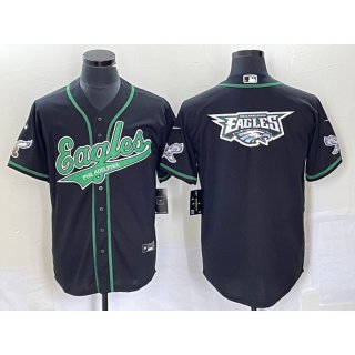 Men's Philadelphia Eagles Black Team Big Logo Cool Base Stitched Baseball Jersey