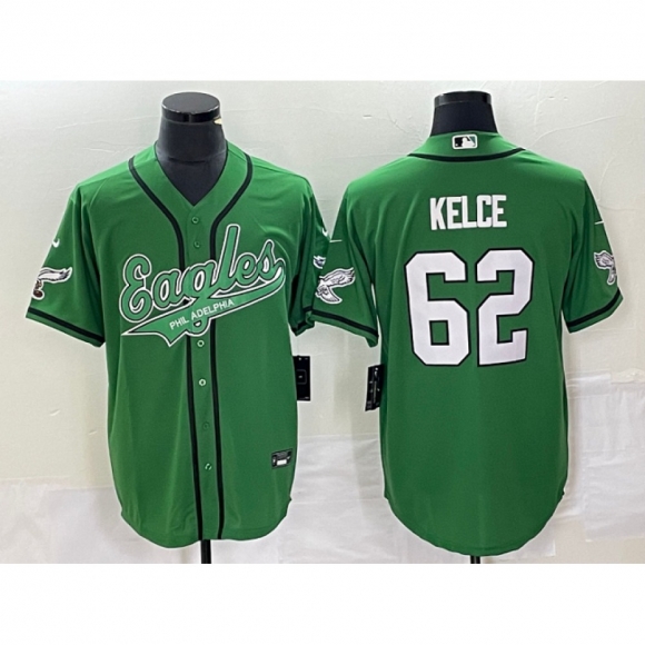 Men's Philadelphia Eagles #62 Jason Kelce Green Cool Base Stitched Baseball Jersey