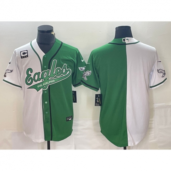 Men's Philadelphia Eagles Blank Green/White Split With 3-star C Patch Cool Base Stitched Baseball Jersey